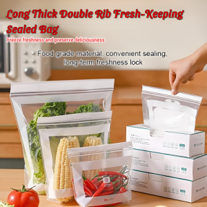 Long Thick Double Rib Fresh-Keeping Sealed Bag Food Grade Fresh-Keeping Bag Household Refrigeration Packaging Storage