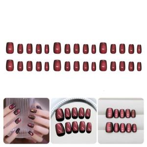 30pcs Cats Eye Short Artificial Nail Press on Nail Acrylic Artificial Nail Manicure Nail Decoration For Busy Women Girls
