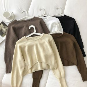 Korean Style Knitted Sweater Womens Loose Short Casual All-match Top [Spot Goods]