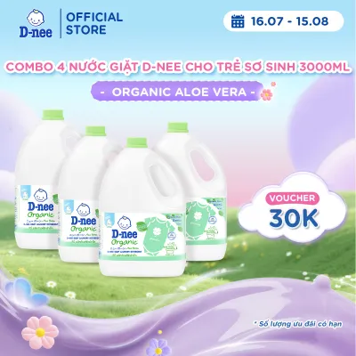 Combo 4 Nước giặt quần áo D-nee 3000 ML - Organic Aloe Vera