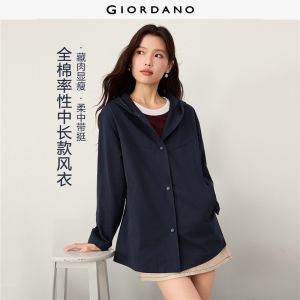 Giordano Beau Monde Women Cotton cinch waist hooded trench coat Free Shipping 13376787