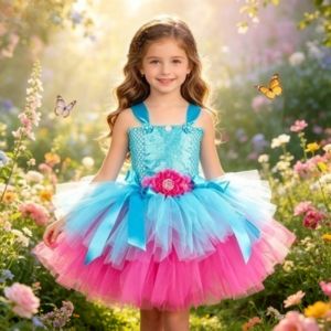 11.11 Flower Tulle Tutu Dress for Girls Fairy Princess Cosplay Outfit for Birthday Party Halloween Holiday Kids Fancy Dress Up h2610