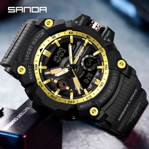 SANDA Top Brand Luxury Mens Sport Chrono Watch Fashion Casual Men Waterproof Complete Calendar Dual Display Watch
