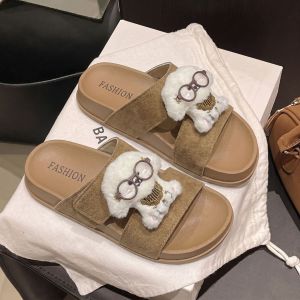Free Shipping Cartoon Cute Puppy Design Slip-On Sandals For Women Comfortable And Thick-Soled Suitable For Autumn Wear And Perfect For Students