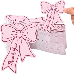IFFINE 100pcs Nơ hồng Thiệp Cảm Ơn Giấy 2.5x3.5 inch Thẻ quà tặng Đồ thủ công mỹ nghệ Đồ thủ công tự làm Thẻ trang trí bánh Đồ dùng lễ hội  tiệc tùng