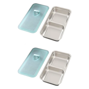 Stainless Steels Box Container Double Compartment Lunch Box Serving Tray Serving Platter Easy to Carry