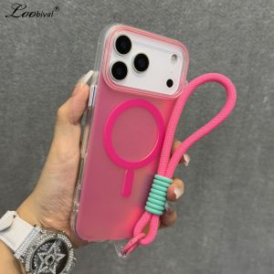 Aurora for Magsafe Gradient Lanyard Case for iPhone 17 Air 16 15 Pro Max Plus 14 13 12 Magnetic Wrist Strap Laser Colorful Cover