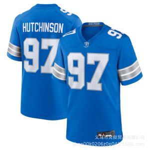NFL Lions Team HUTCHINSON#97 ST. BROWN#14#26 Second generation blue embroidered rugby jersey