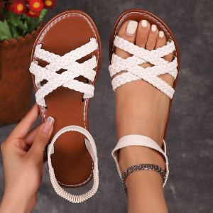[Free Shipping] WomenS Woven Sandals 2025 New Collection Ethnic-Style Flat Sandals Colorful Lace-Up Roman Sandals Available In Plus Sizes