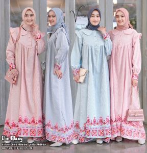 Baju Muslimah Model Gamis Daily Elin Maxi Dress Bahan Katun Bordir Premium | GOODSAJI HIJABSTUFF