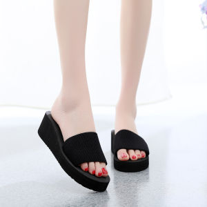 [Free Shipping] One-Strap Sandals Platform Wedge Heels WomenS Thick-Soled Beach Shoes Summer Breathable Slippers