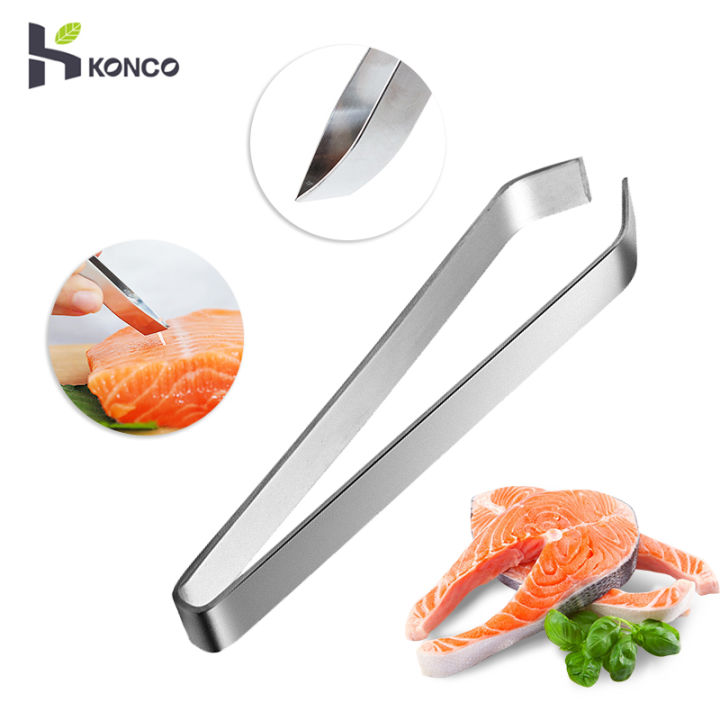 KONCO Fish Bone Tweezers, Stainless Steel Fishbone Pliers Remover Tool,  Non-Slip Precision Grip for Debone Salmon, Bass, Catfish