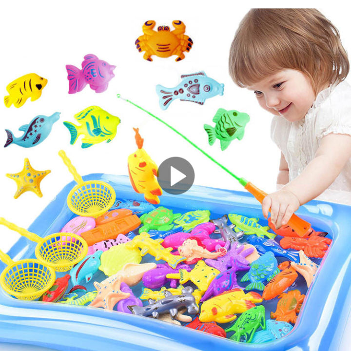 Free Shipping Children Boy Girl Fishing Toys Set suit Magnetic Fishing  Parent-child interactive Game 3D Fish 1 swimming Pool Rod Net Baby Play  Water Bath Toys