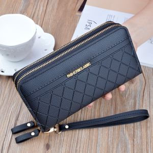 Women Double Zipper Wallet Large High Capacity Purse PU Leather Fashion Designer Long Wallets Engrave Custom Name Personalized Gift for Women Her Mother Birthday Anniversary Day
