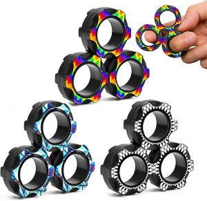 Magnetic Fidget Rings Toys Adults 9PCS Magnet Figette Spinner Toys for Classroom Boys Teens Cool Stuff Gadget Anxiety Desk Toys ADHD Toys Valentines Gift for Teen Boys