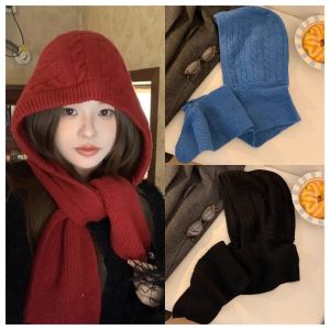 LETIGO Thickened Knitted Balaclava Hat Neck Protection Soft Knit One-Piece Hooded Hat Fashion Warm Hooded Scarf Hat Women