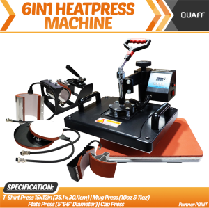 Partner Print - QUAFF Heat Press 6-in-1 | DIY Print Machine for Shirts Mugs Caps Plates