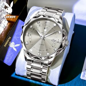 PLAYBOY Watch For Mans Original Waterproof 2024 New Style Fashion Business Quality Product Stainless Steel Calendar Luminous Quartz Watch