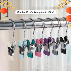 COMBO 30 - 50 Móc Kẹp Quần Áo Inox Bọc Silicon Chống Trượt - Móc Kẹp Đơn Đa Năng Treo Tất Vớ Đồ Lót Váy Chắc Chắn Thép Không Gỉ