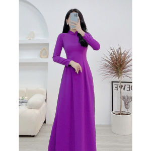 Áo dài áo dài trơn tím lụa mỹ cổ cao áo dài truyền thống MÃ T15