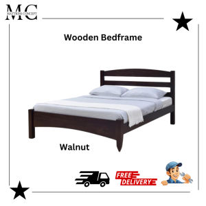【LOCAL SELLER】FEY WALNUT WOODEN QUEEN BEDFRAME (FREE INSTALLATION & FREE DELIVERY)