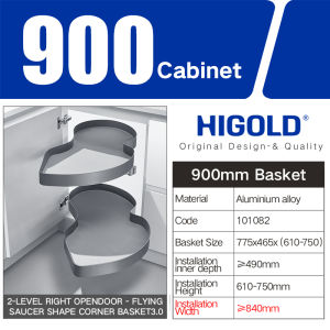HIGOLD Corner Basket Magic Corner Kitchen Basket Pull out bakset Damping Swivel Storage Rack Corner Flying Dish Seasoning Basket Dish Rack
