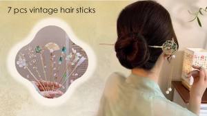 7 ชิ้น ไม้เสียบผมวินเทจเร ไม้เสียบผมดอกไม้ฮั่นฟูจีนแบบดั้งเดิม เข็มกลัด อุปกรณ์จัดแต่งทรงผมสำหรับผู้หญิงและเด็กผู้หญิง