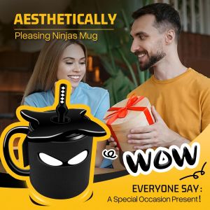 【FT】Coffee Mug Ninja Ceramic with Spoon Black Small Solid Modern Stackable
