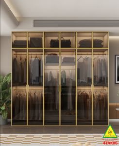 Tủ quần áo gỗ MDF cánh kính cường lực khung nhôm 4TAK06 - Nội thất lắp ráp Viendong Adv
