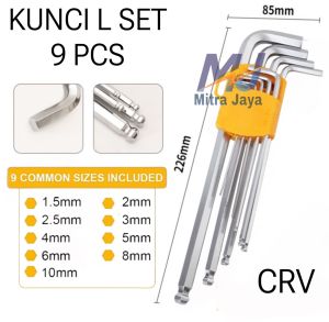 Kunci L Set 9 Pcs Ball Point Hex Key Bulat Panjang M-7408