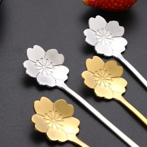 Small Flower Teaspoons Set Long Coffee Spoon Cute Ice Cream Dessert Spoon Golden Cutlery Silver Stainless Steel Tableware