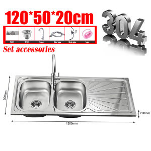【Damage compensation】lababo stainless complete set kitchen sink set sink stainless for kitchen stainless steel sink Double Sink 125*55*85CM 304Stainless Steel Sink Quality assurance