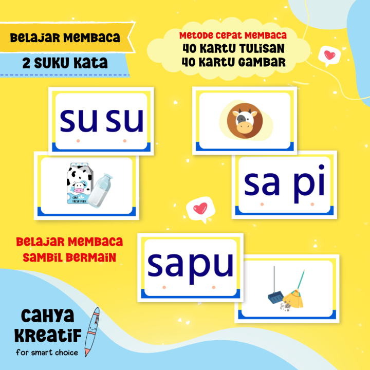 Flashcard BELAJAR MEMBACA 2 SUKU KATA/ BERMAIN dan MEMBACA (80 KARTU) Banyak Bangeet