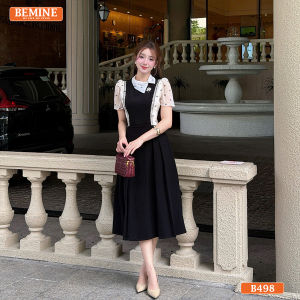 Đầm thiết kế BEMINE cổ đức lệch phối tơ dáng chữ A phù hợp đi làm-B498