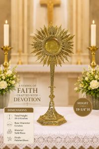 19.25 Inch Solid Brass Catholic Monstrance Polished Brass Eucharistic Adoration Church Vessel