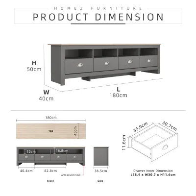 KitchenZ Grayson Series 4FT Display Cabinet 3 Drawers / 5-Tier Chest Drawer (125cm) / 5.9FT TV Cabinet / 2FT Side Table / 2.9FT Coffee Table - G7717/G7719/7712/5919/7919/2919