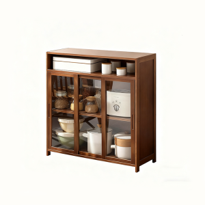 【Winkelo】ตู้เก็บของในครัวไม้จริง สูง 86 ซม. แบบหลายชั้นมีประตู เหมาะสำหรับเก็บเครื่องปรุงและเครื่องครัว