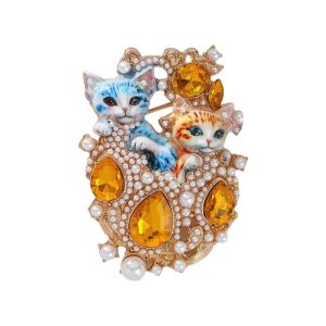 MAOMEI Cổ điển Trâm cài hình hai con mèo Sang trọng nhẹ nhàng Kim loại Phụ kiện trang sức Tinh tế Tinh tế Trâm cài áo hình mèo bằng men Quà tặng