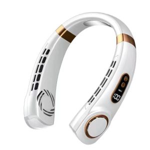 Neck Fan with Night Light | For Night Jogging For Night Cycling For Night Running For BBQ | 360⁰ Wind Coverage Neck Cooling Plate LED Display 5 Fan Speed Type C Charging LED Lamp Color: White Green Multi Color Flashing Approx. Weight: 190 Grams (boxx)