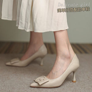 Free Shipping Elegant Workplace Style Pointed-Toe Stiletto-Heeled Pumps For Women Shallow-Cut Soft Leather Versatile With Buckle Details Professional WomenS Shoes