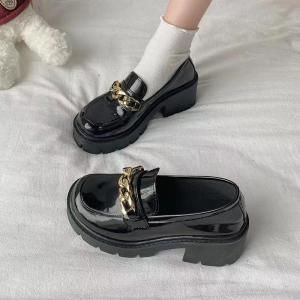 Black mary jane shoes for women Korean school shoes glossy leather jk shoes