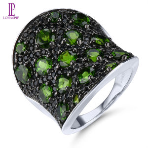 Lohaspie Jewelry Pure 5.8 Carats Ring Silver 925 Original Sale Natural Chrome Diopside Black Spinel 925 Silver Engagement Ring Ladies Ring With Birthstone 925 Silver Jewelry