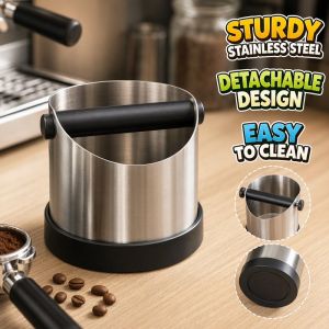Stainless Steel Espresso Knock Box Removable Coffee Puck Bin Splash Proof Noise Reducing Barista Waste Container For Home Cafe