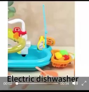 [SG]Electric Play Sink Set with Running Water & Fishing Play Faucet Plastic Kids Kitchen Sink Dishwasher Toy for Kids