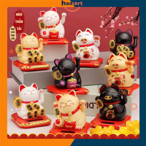 Mèo Thần Tài Nhật Bản Mini Chiêu Tài Hút Lộc 2023 Mèo May Mắn Vẫy Tay Năng Lượng Tự Động 3 Màu