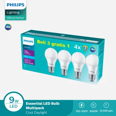 Lampu Philips LED Bulb Essential Bohlam Multipack 9W 65K Putih - Isi 4