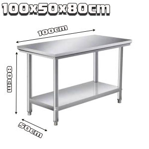 Stainless Steel Table Kitchen Commercial Worktable 2 Layer Heavy Duty Storage Rack Food Prep Operating Table