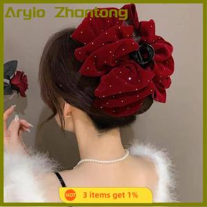 Aryio 1pc Black Red Velvet Bow Hairpin For Women Princess Head Grab Hair Claws Headdress Large Hair Clips Girls Hair Accessories