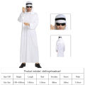 Người Đàn ông áo choàng hồi giáo thobe saudi Arab Tay áo dài Robe với khăn phù hợp với hóa trang Halloween Trung Đông Arab hoàng tử Trang Phục Cosplay cho nam giới trưởng thành. 