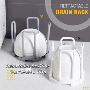 Retractable Desktop Bowl Holder Dish Plate Storage Racks Drain Rack Holder Kitchen Drain Water Shelf Kitchen Organizer